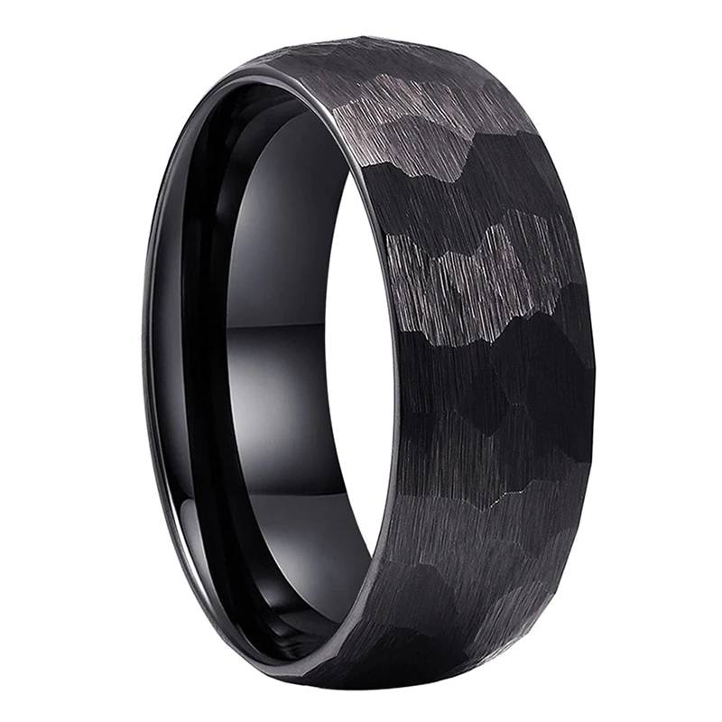 6mm 8mm Hammered Tungsten Carbide Rings for Men Women Brushed Finish Comfort Fit Mens Rings