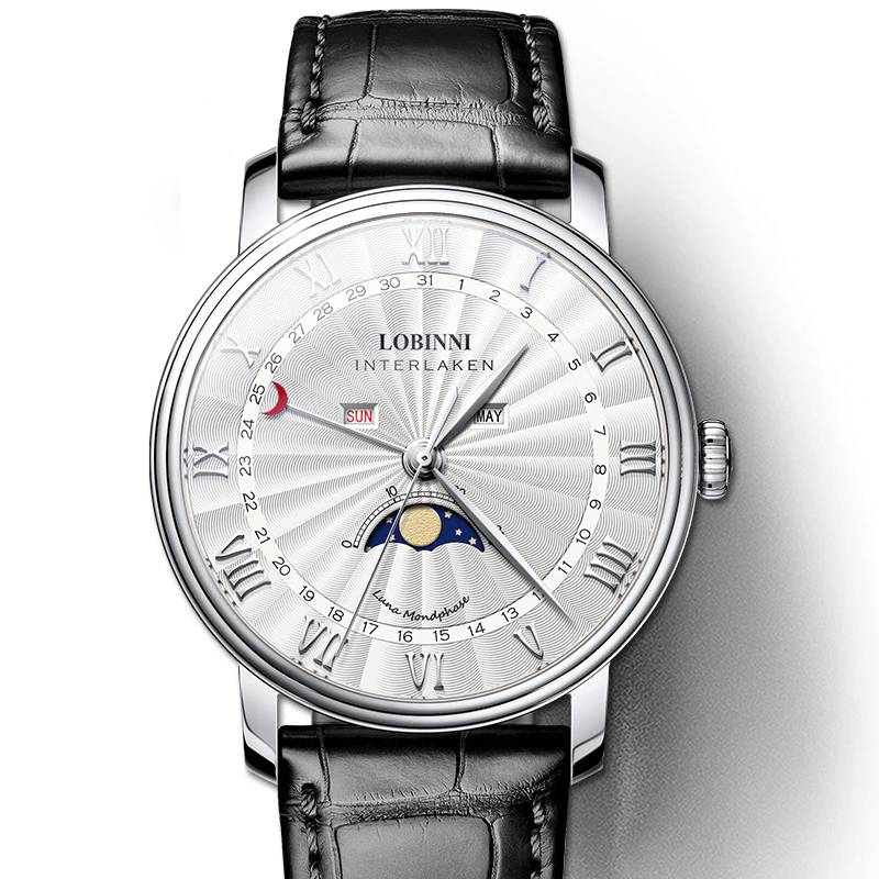 Moon Phase Watch for Men LOBINNI Luxury Business Dress Quartz Wristwatch Lobinni