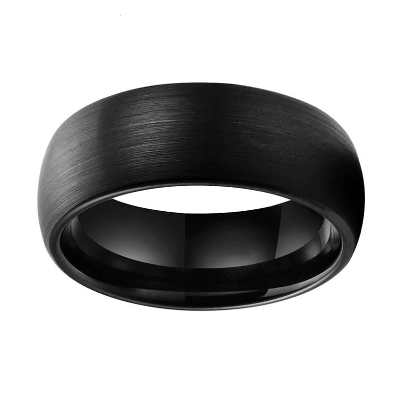 8mm Black Tungsten Carbide Ring for Men Domed Matte Finish Couple Wedding Band Comfort Fit Mens Rings