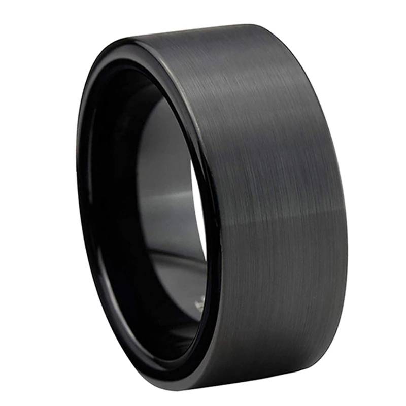 10mm 12mm Black Tungsten Carbide Wedding Band for Men Brushed Finish Comfort Fit Mens Rings