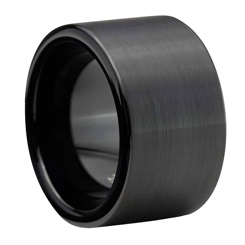 10mm 12mm Black Tungsten Carbide Wedding Band for Men Brushed Finish Comfort Fit Mens Rings