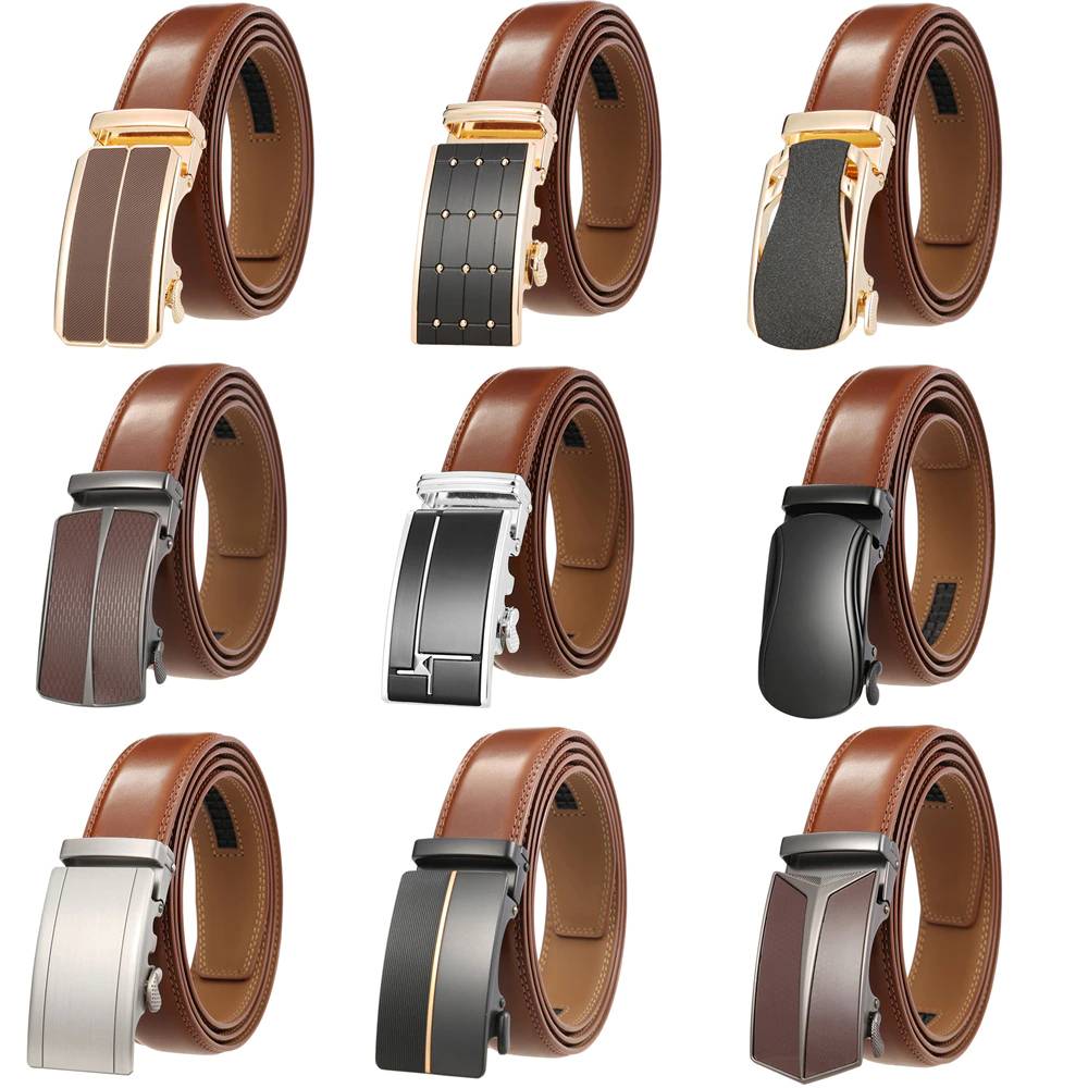 New Dark Brown Men's Ratchet Slide Belts Leather Automatic Buckle Mens Belts