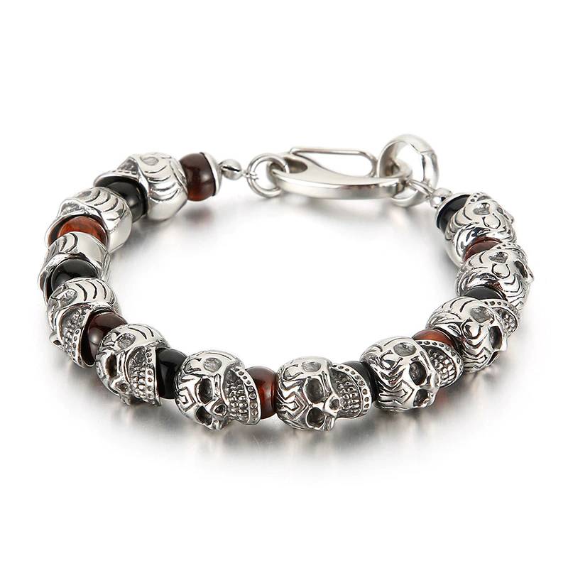 Punk Skull Charm Bracelet Stainless Steel 8mm Men's Bracelets