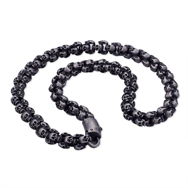 Punk Long Stainless Steel Skull Necklaces for Men Men's Chains
