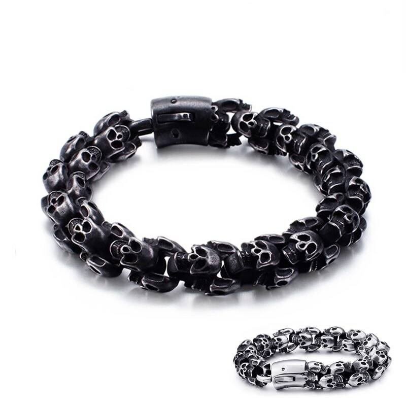 15mm Vintage Skull Charm Stainless Steel Bracelets Men's Bracelets