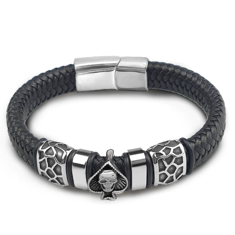 Braided Leather 316l Stainless Steel Charm Bracelet Men's Bracelets