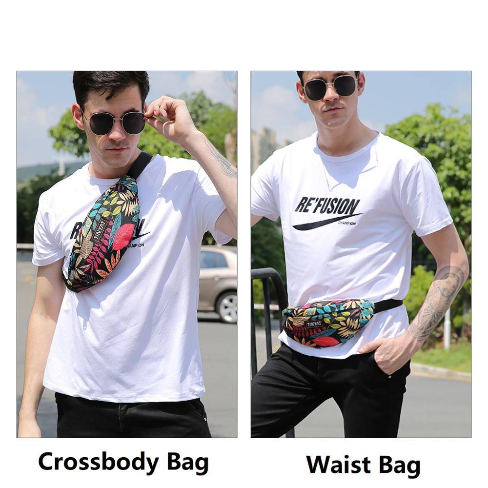 Print Leaf Waist Pack Bag for Men and Women Chest Waist Bags