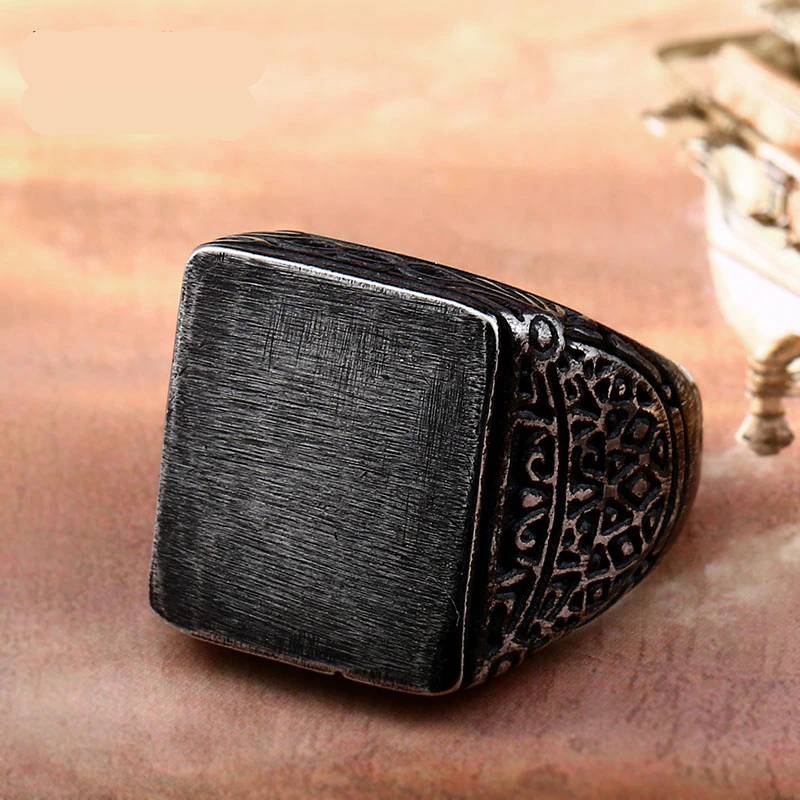 Steel soldier simple vintage fashion stainless steel men ring square design double eagle Emblem signet jewelry Russian gift Mens Rings