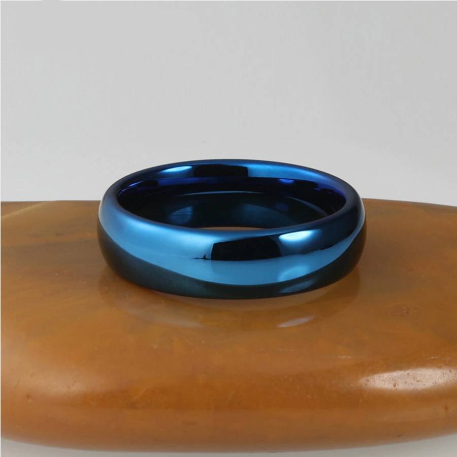 Blue Tungsten Ring Dome Polished Bands 6mm 8mm Mens Rings Women's Rings