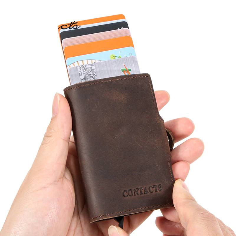 RFID Blocking Crazy Horse Leather Credit Cards Holder Wallets and Card Holders