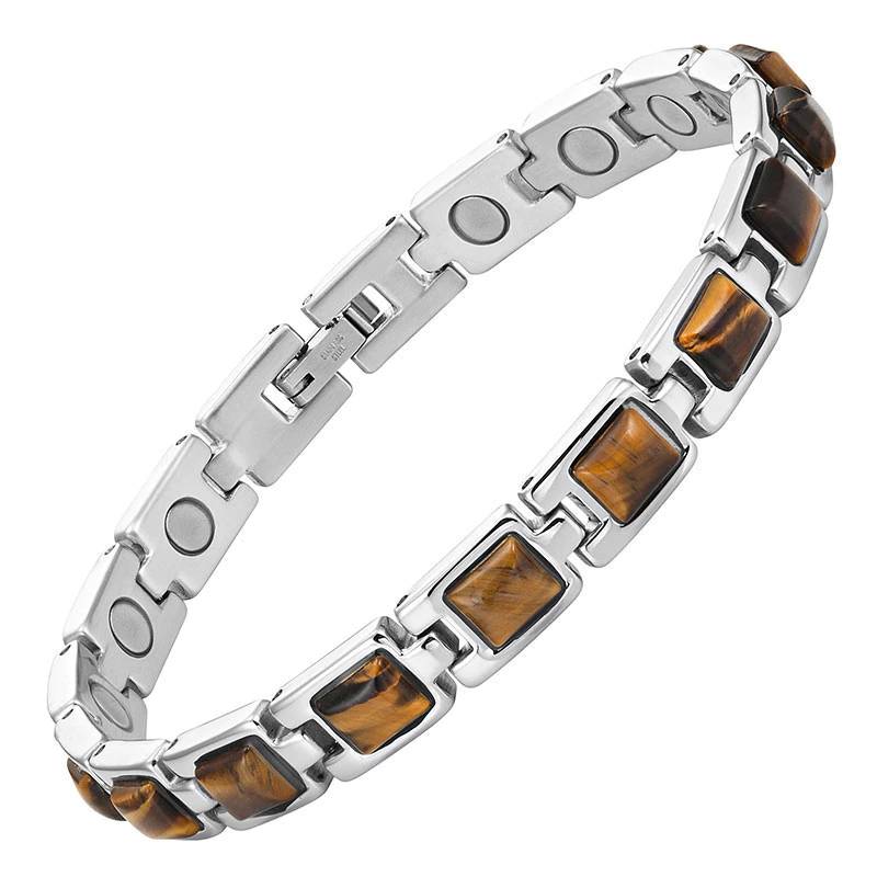 Escalus Magnetic Stainless Steel Bracelet Ladies Coffee Brown Semi-Precious Stone Jewelry Bangle Wristband Female Charm Magnetic Therapeutic Bracelets