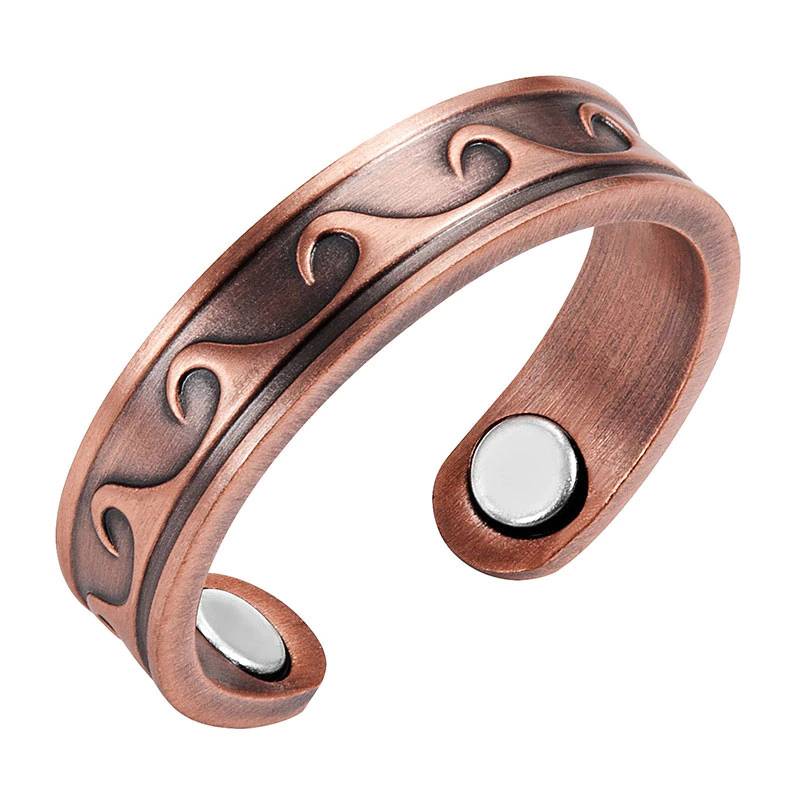 Escalus Antique Copper Women Ring Wave Pattern Magnetic Trendy Resizable Female Magnets Jewelry Charm Finger Wear Rings Women's Rings
