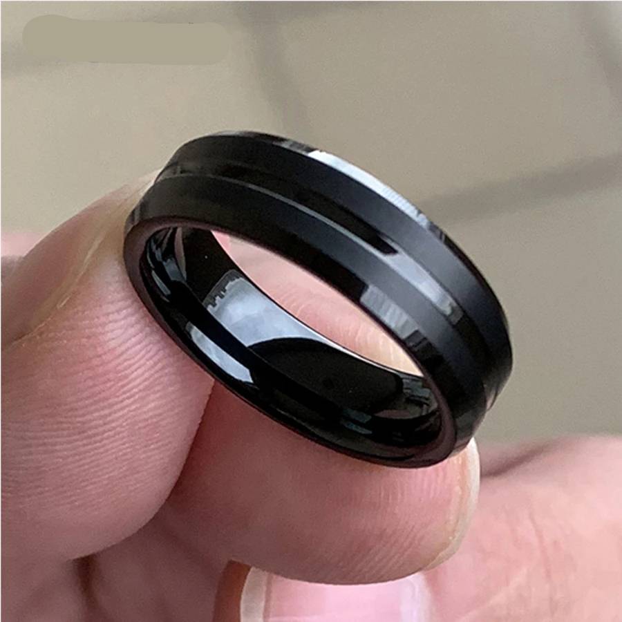 8mm/6mm Black Tungsten Carbide Rings Mens Rings