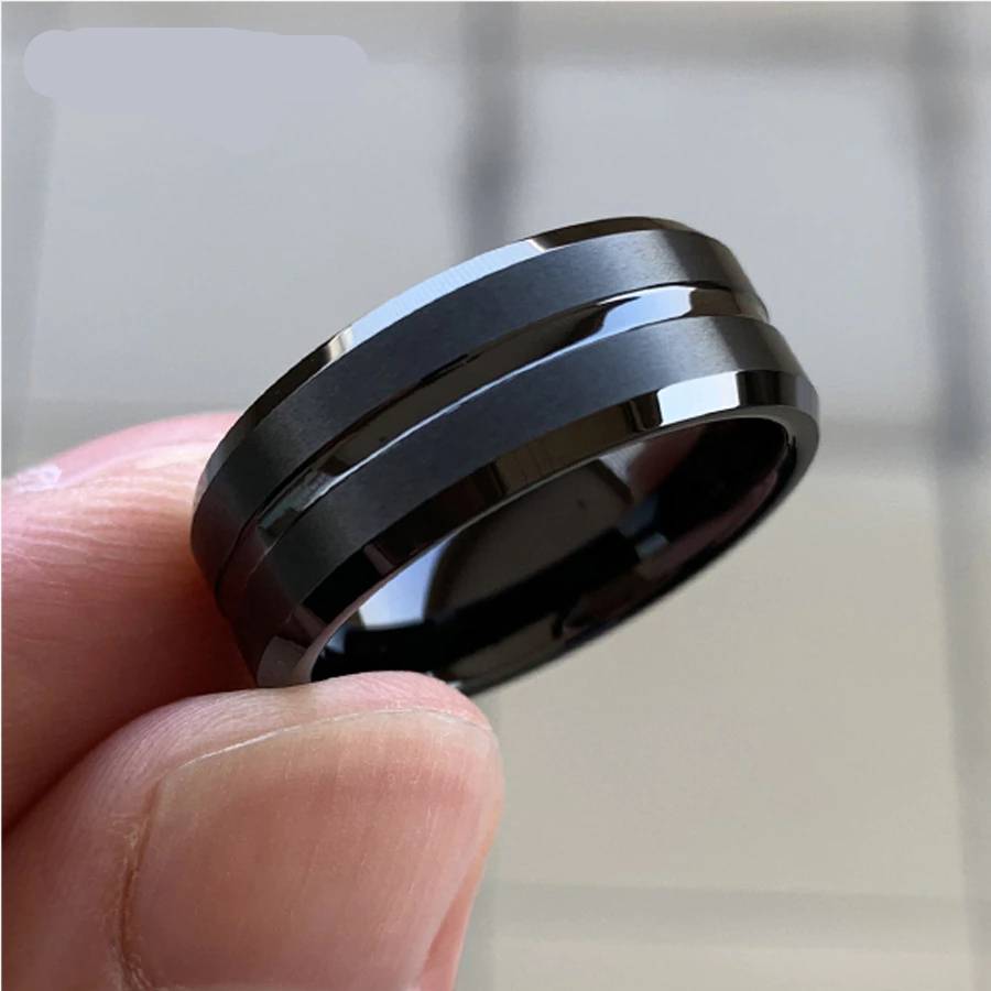 8mm/6mm Black Tungsten Carbide Rings Mens Rings