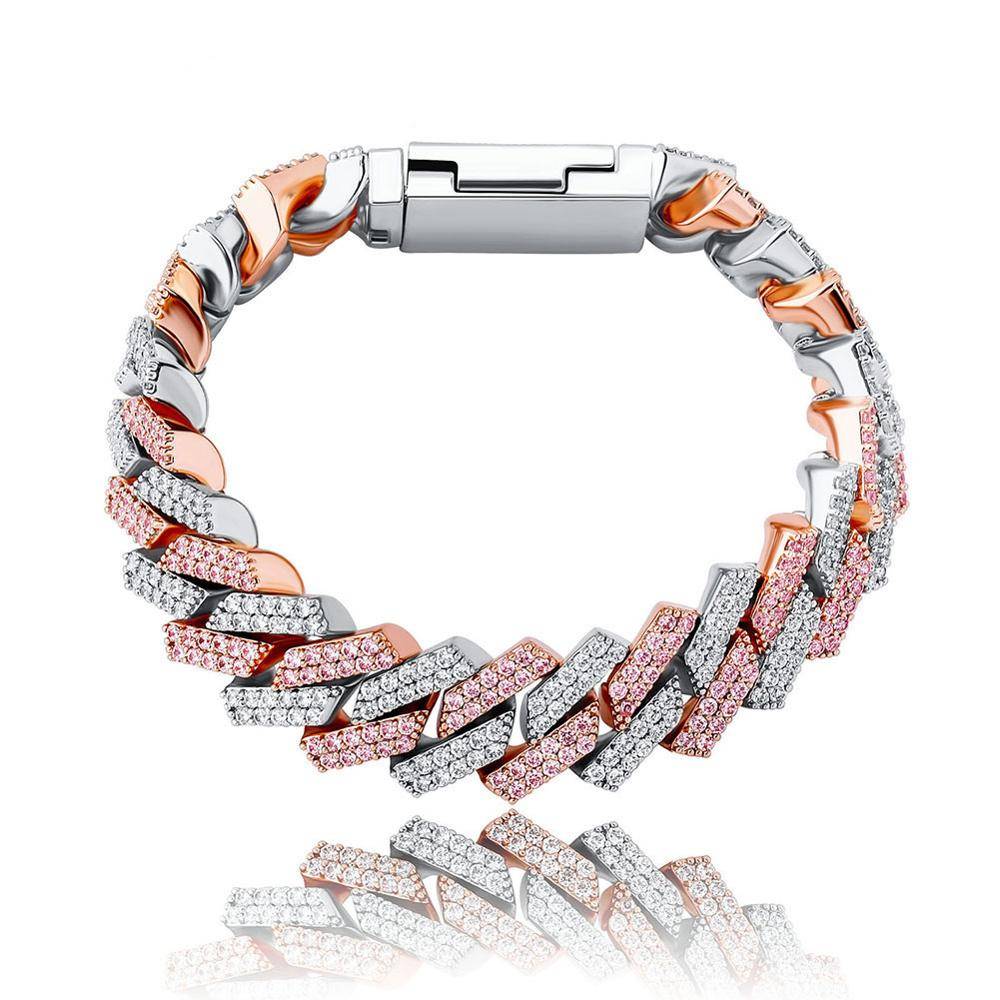 12/14mm Iced Out Cubic Zirconia Cuban Chain Bracelet Bracelets & Bangles