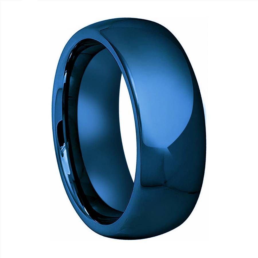 Blue Tungsten Ring Dome Polished Bands 6mm 8mm Mens Rings Women's Rings