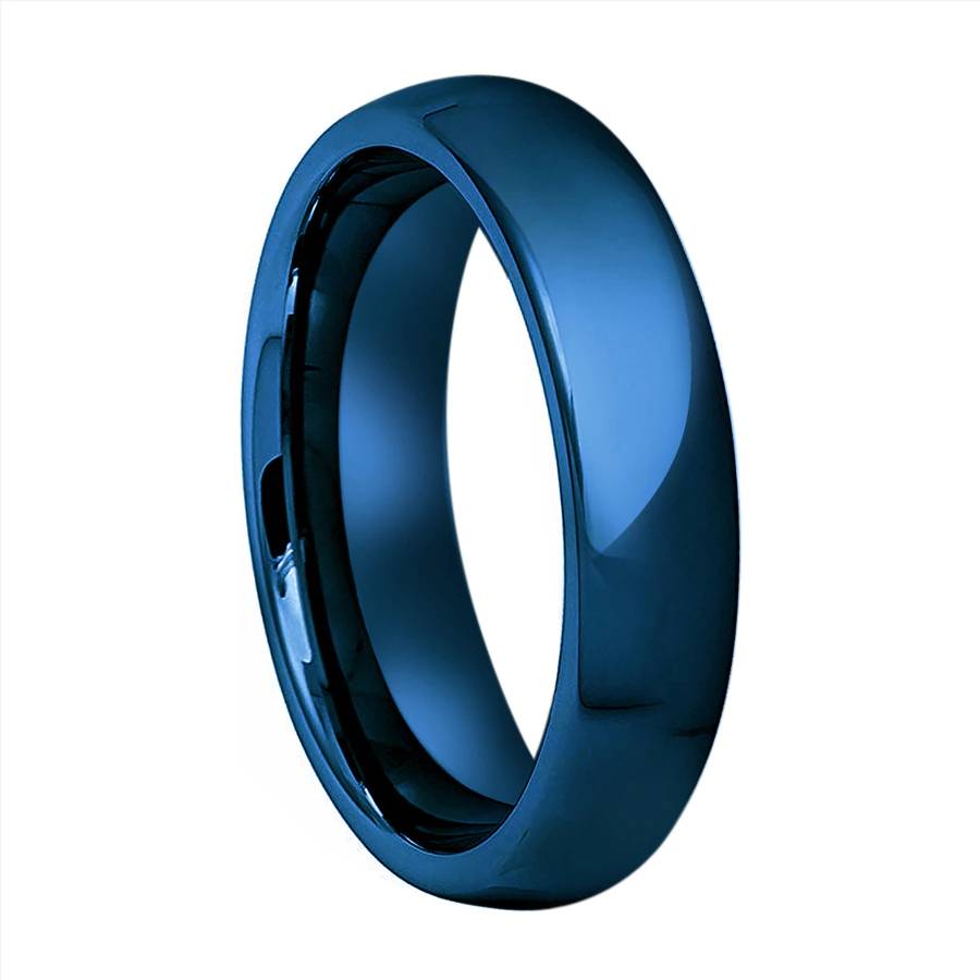Blue Tungsten Ring Dome Polished Bands 6mm 8mm Mens Rings Women's Rings