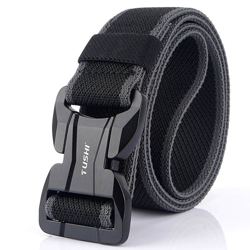 Tactical Belt Metal Buckle Elastic Soft Nylon Fast Unlock Mens Belts