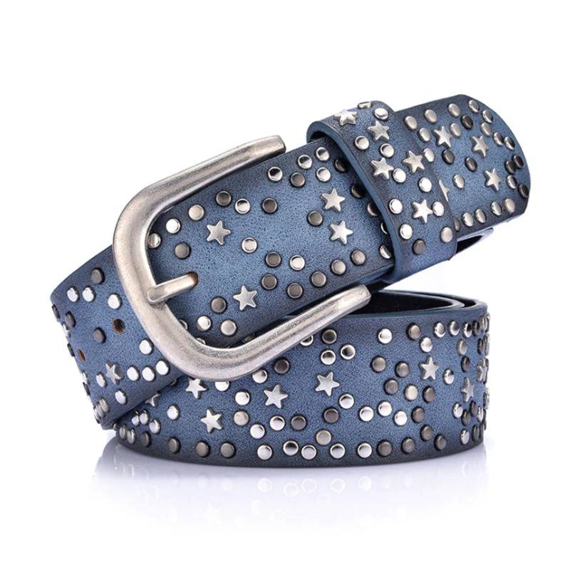 Women Rivet Studded Wide Belt Pin Buckle Belts For Women