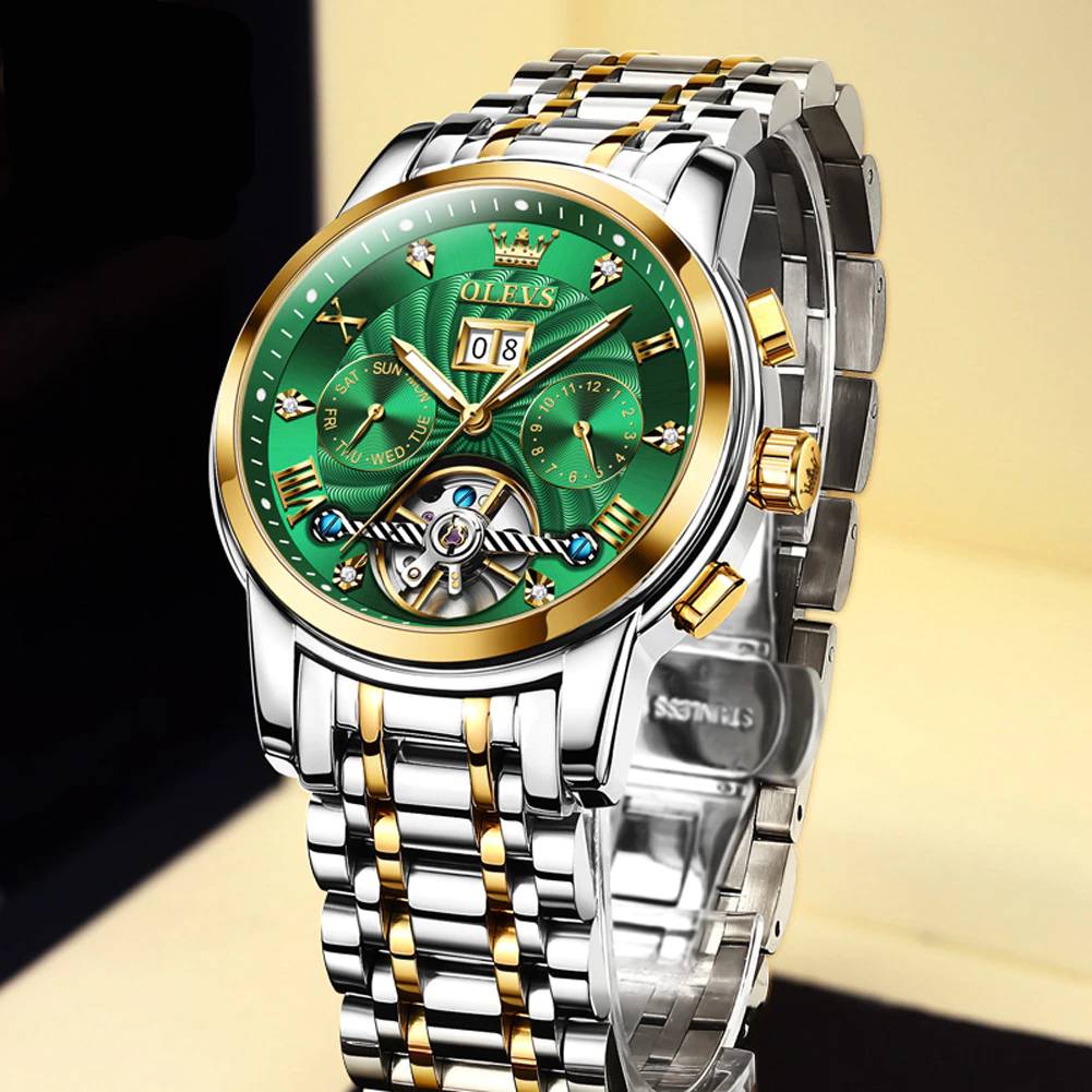 Olevs Men's Watch Tourbillon Self Winding Mechanical Watch Olevs Watches