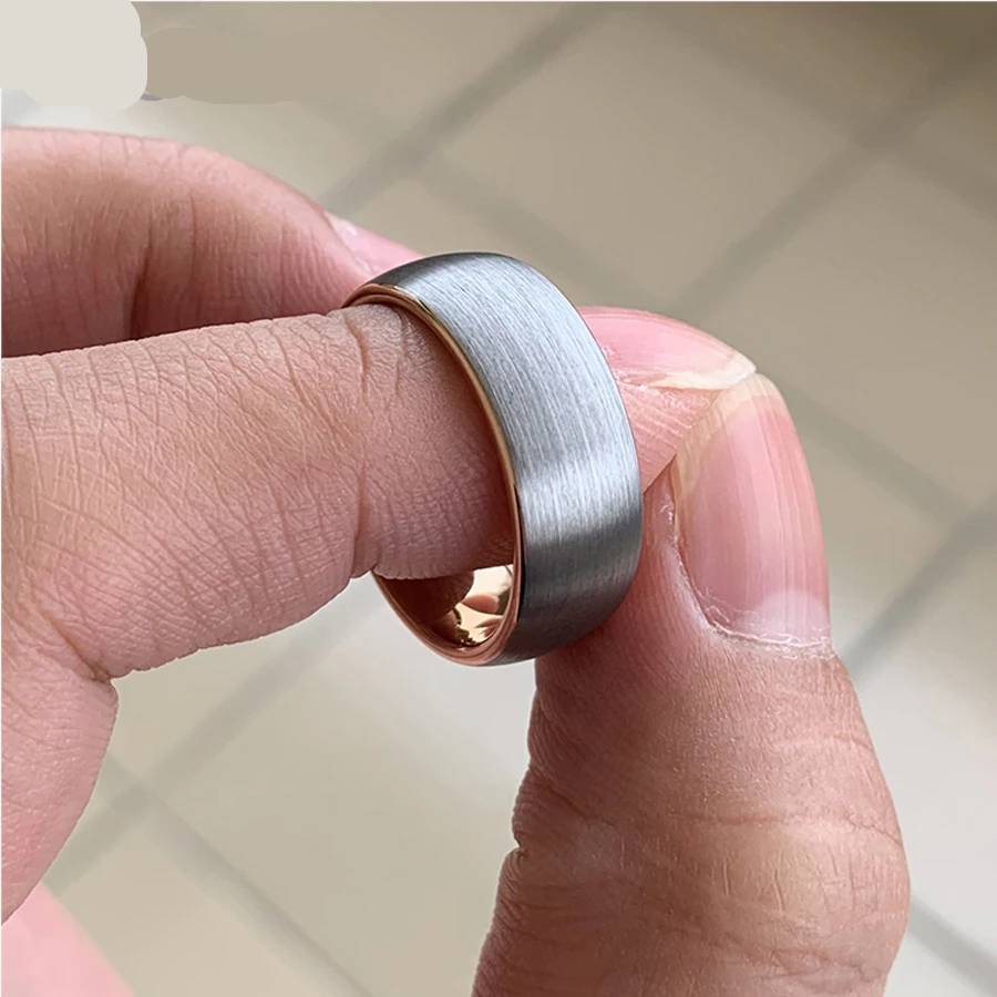 6mm 8mm Rose Gold Tungsten Carbide Engagement Ring Mens Rings