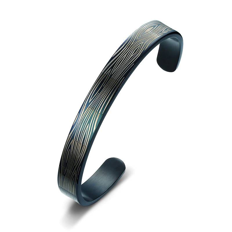 9mm Black Stainless Steel Men's Cuff Bracelet Men's Bracelets