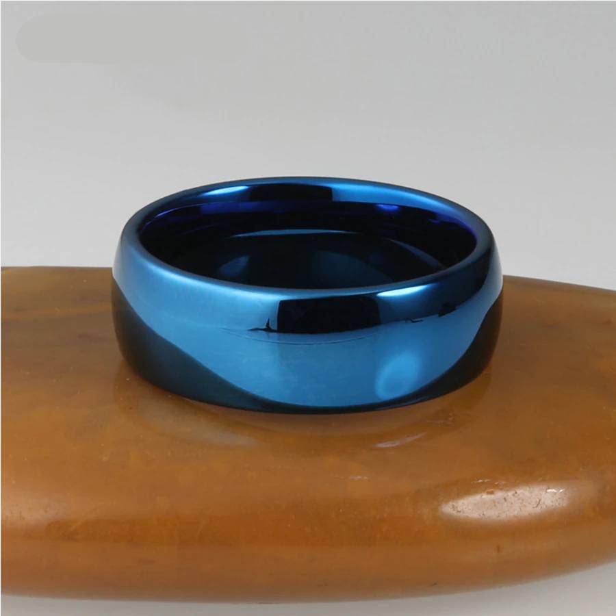 Blue Tungsten Ring Dome Polished Bands 6mm 8mm Mens Rings Women's Rings