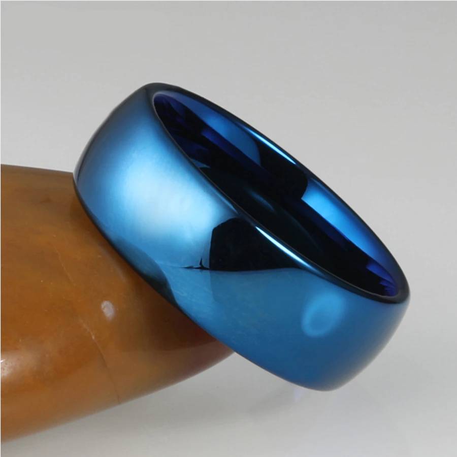 Blue Tungsten Ring Dome Polished Bands 6mm 8mm Mens Rings Women's Rings