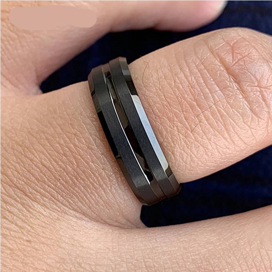 8mm/6mm Black Tungsten Carbide Rings Mens Rings
