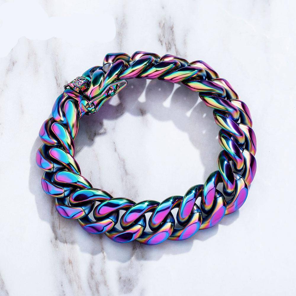 10/14mm Color Cuban Link Chain Bracelet Men's Bracelets