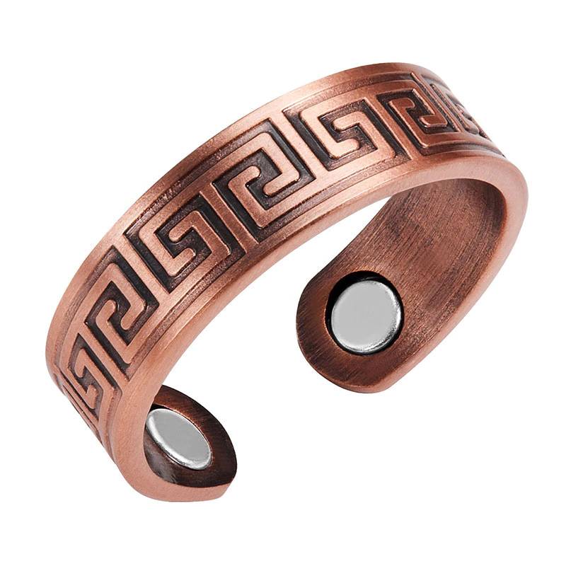 Escalus Antique Pure Women's Copper Maze Pattern Ring For Women Magnetic Trendy Resizable Female Magnets Jewelry Cocktail Ring Bracelets & Bangles