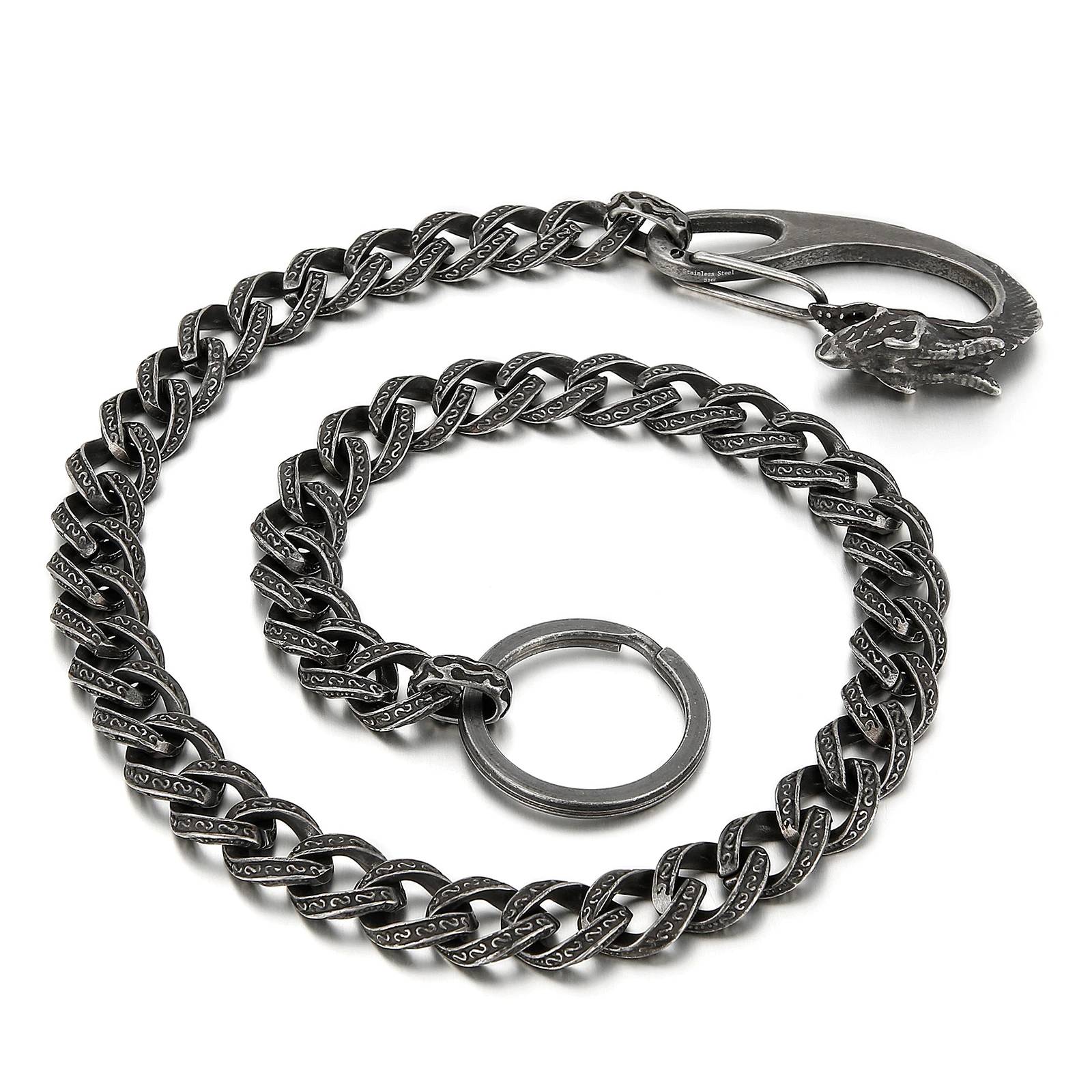 Mens Cuban Link Black Chain with Dragon Head Charm Men's Chains