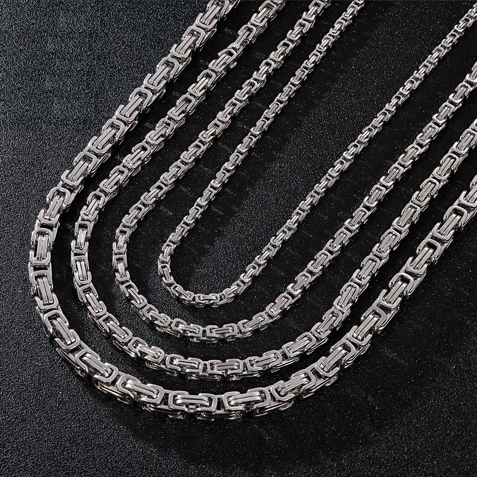 Fongten Punk Box Design Men Long Necklace Stainless Steel Silver Color Viking Trendy Classic Jewelry Men's Chains