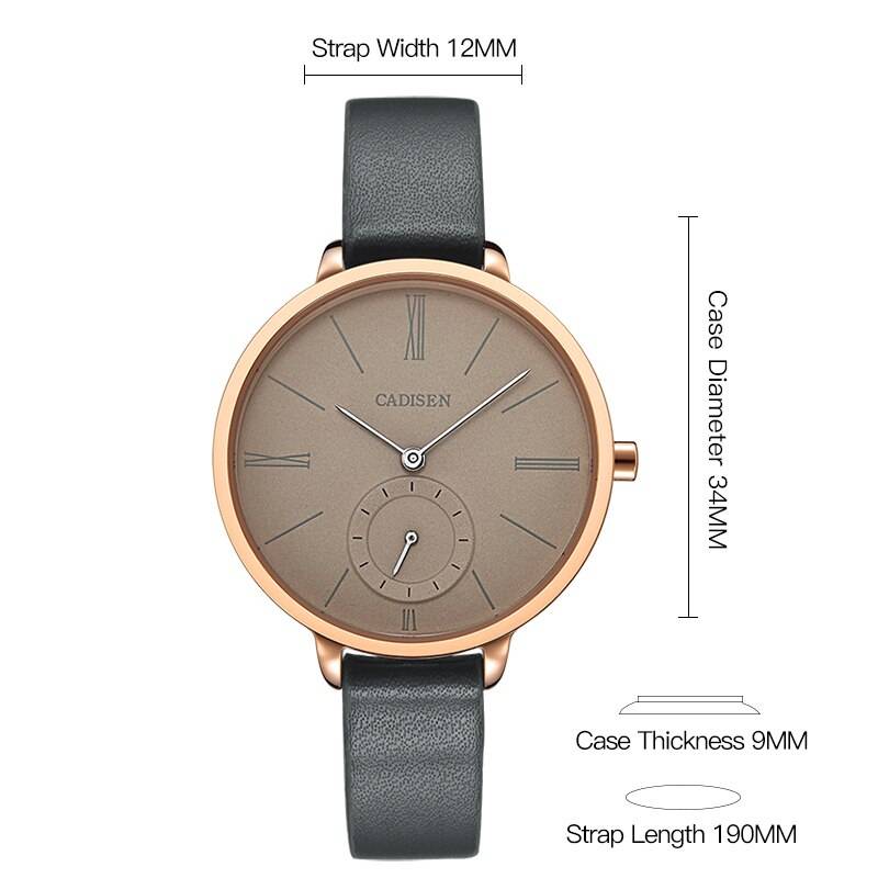 Quartz Lady Watch Waterproof Women's Fashion Genuine Leather Cadisen Watches Women's Watches