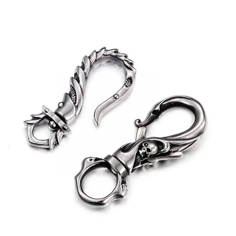 Vintage Stainless Steel Skull Keychain Carabiner Men's Bracelets
