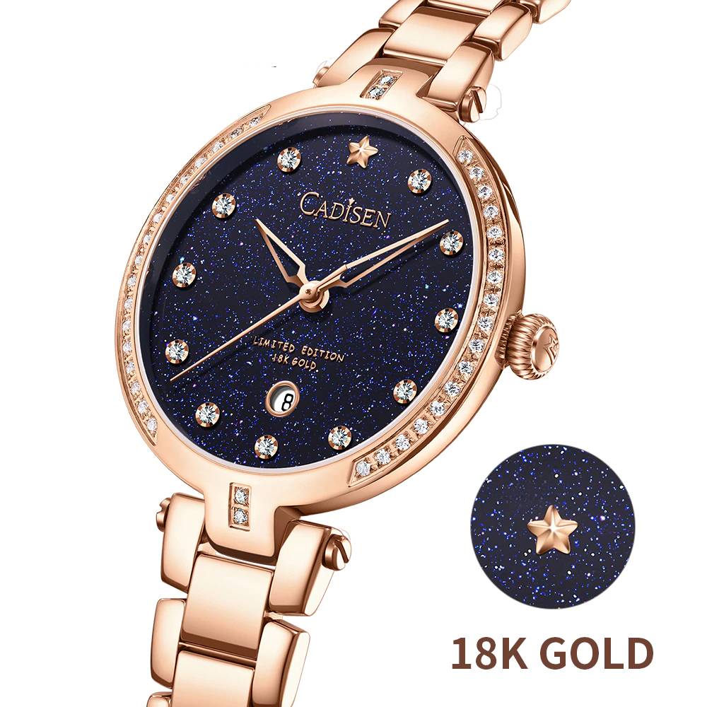 18K GOLD Watch Luxury Diamonds Japan Movement Cadisen Watches