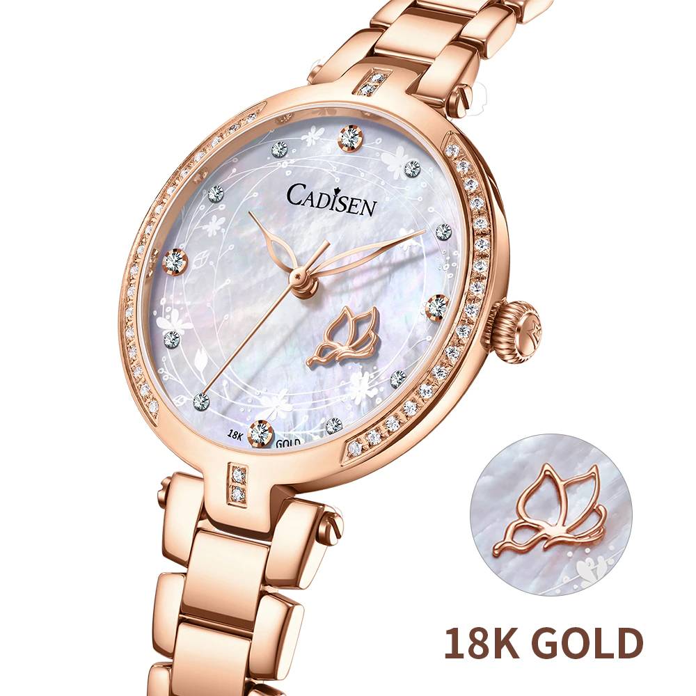 18K GOLD Watch for Women Japanese Quartz Movement Cadisen Watches