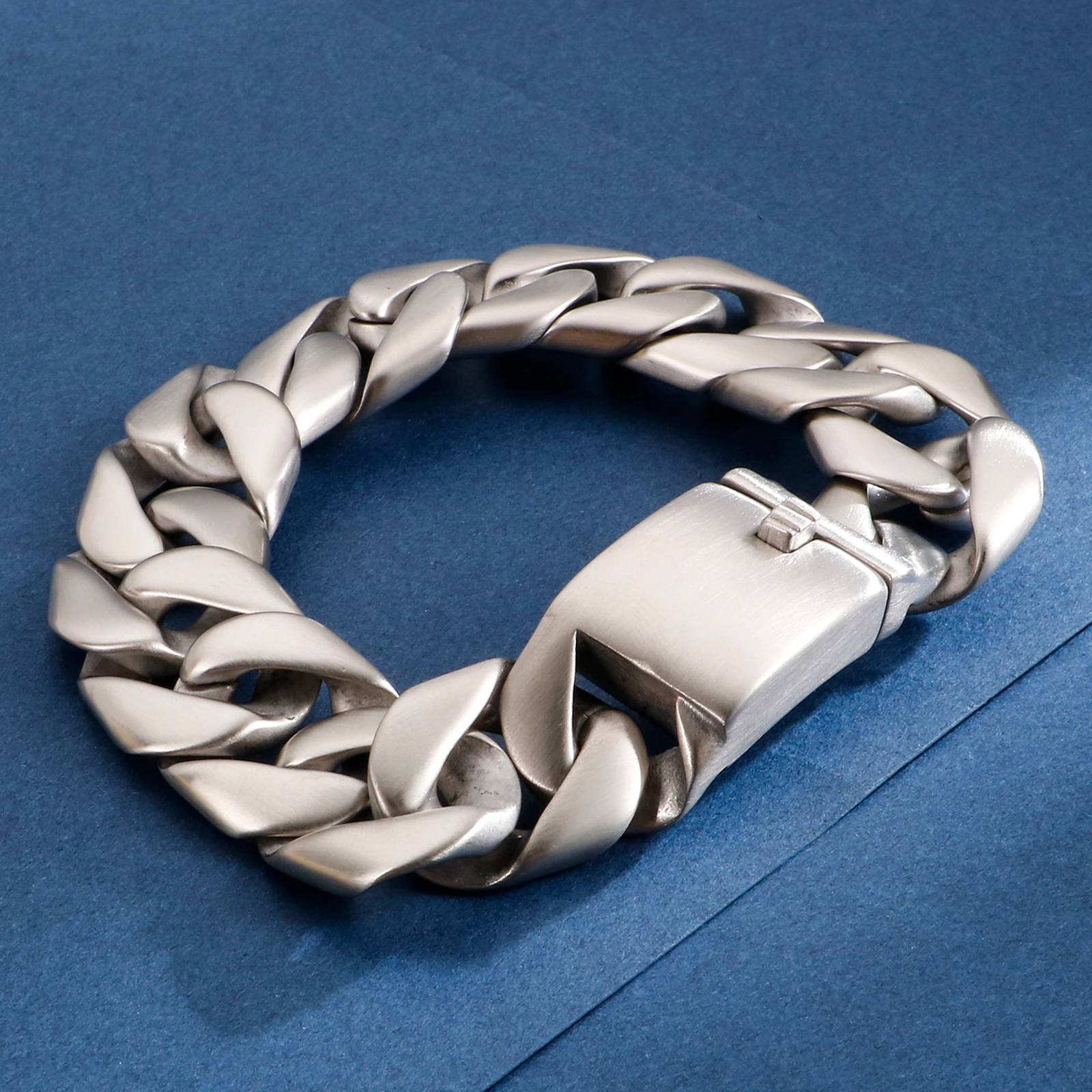 Mens Wide Stainless Steel Cuban Link Chain Bracelet Men's Bracelets