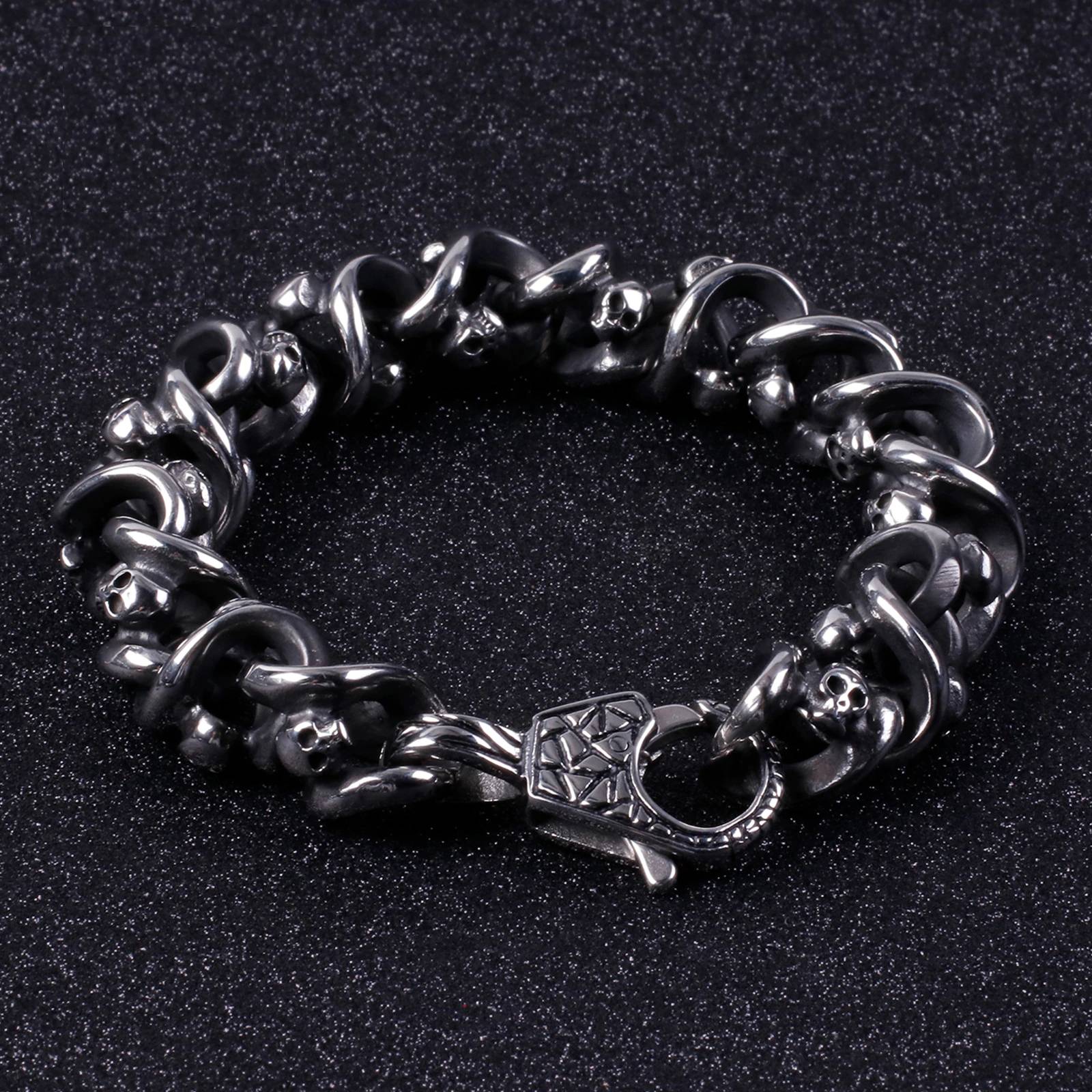 Vintage Skeleton Chain Bracelet Men Skull Head Metal Men's Bracelets