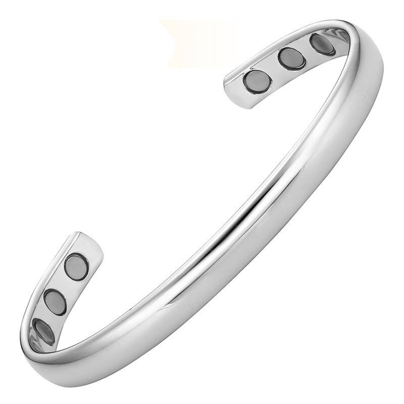 Polished Silver Magnetic Therapy Bangle Cuff Bracelet Magnetic Therapeutic Bracelets
