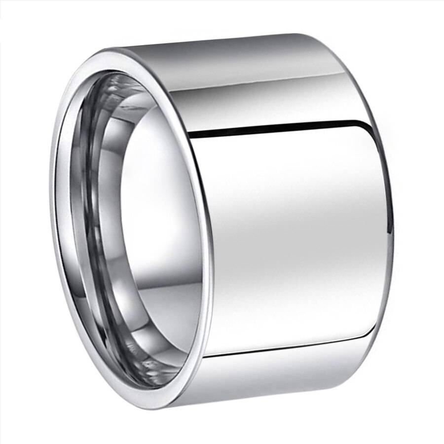 12mm Width Tungsten Carbide Ring Man Ring Simple Flat Band Ring Polished Shiny Mens Rings
