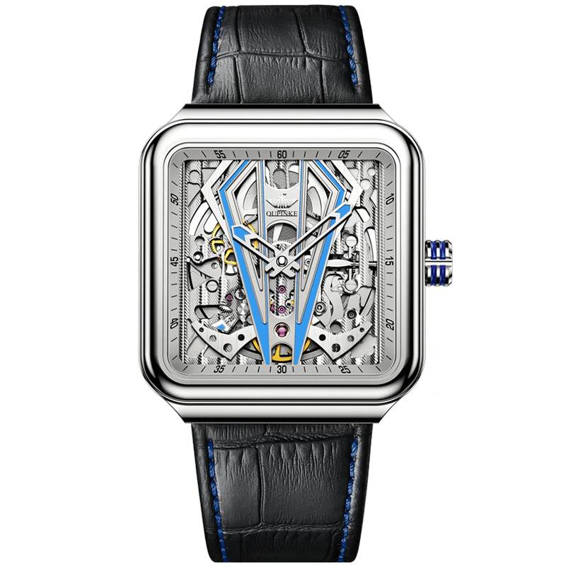 OUPINKE Automatic Square Steampunk Skeleton Watch Watches For Men