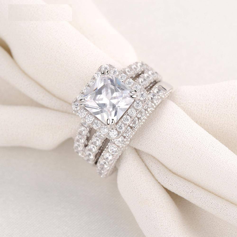 Classic 2 Pcs Wedding Ring Set 2.8 Ct Princess Cut Women's Rings