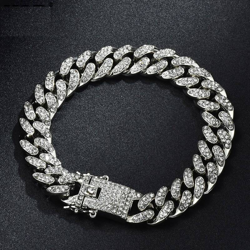 Hip Hop Bling Iced Out Men's Rapper Bracelet Full Rhinestone Pave With Butterfly Miami Cuban Link Chain Bracelet for Men Jewelry Men's Bracelets