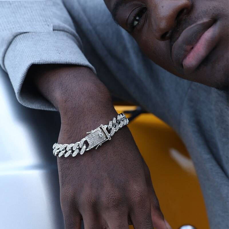 Hip Hop Bling Iced Out Men's Rapper Bracelet Full Rhinestone Pave With Butterfly Miami Cuban Link Chain Bracelet for Men Jewelry Men's Bracelets