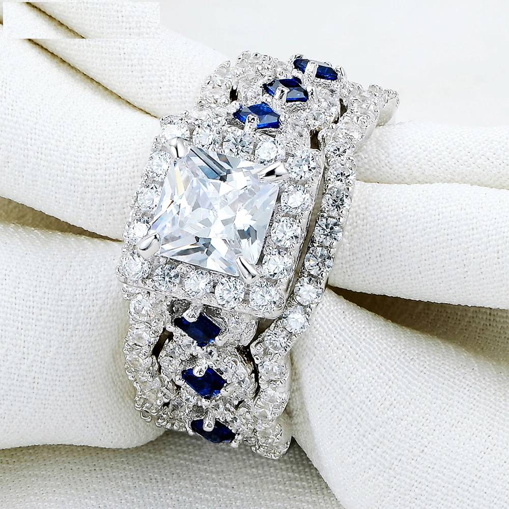 Wedding Ring Sets Classic Jewelry 3 Pcs 925 Sterling Silver Women's Rings