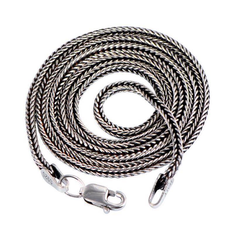 Real Pure 925 Sterling Silver Necklace Chain Women And Men Vintage Foxtail 1.6mm Retro Solid Thai Silver Italy Fine Jewelry Men's Chains Necklaces & Pendants