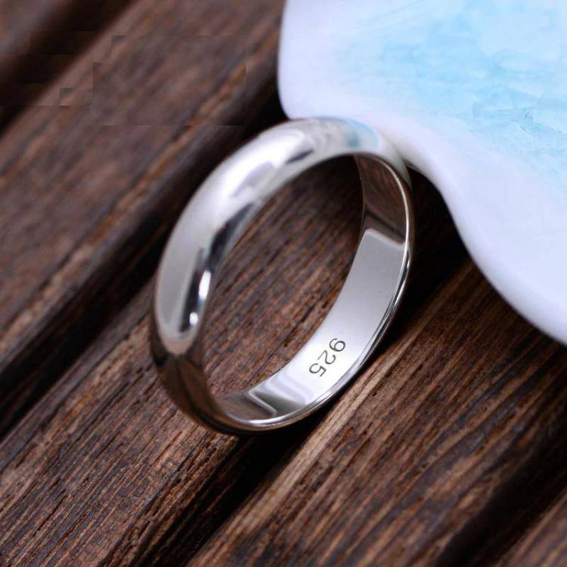 Real Pure 925 Sterling Silver Rings For Women And Men Simple Couple Ring Smooth Wedding Band For Lovers Mens Rings Women's Rings