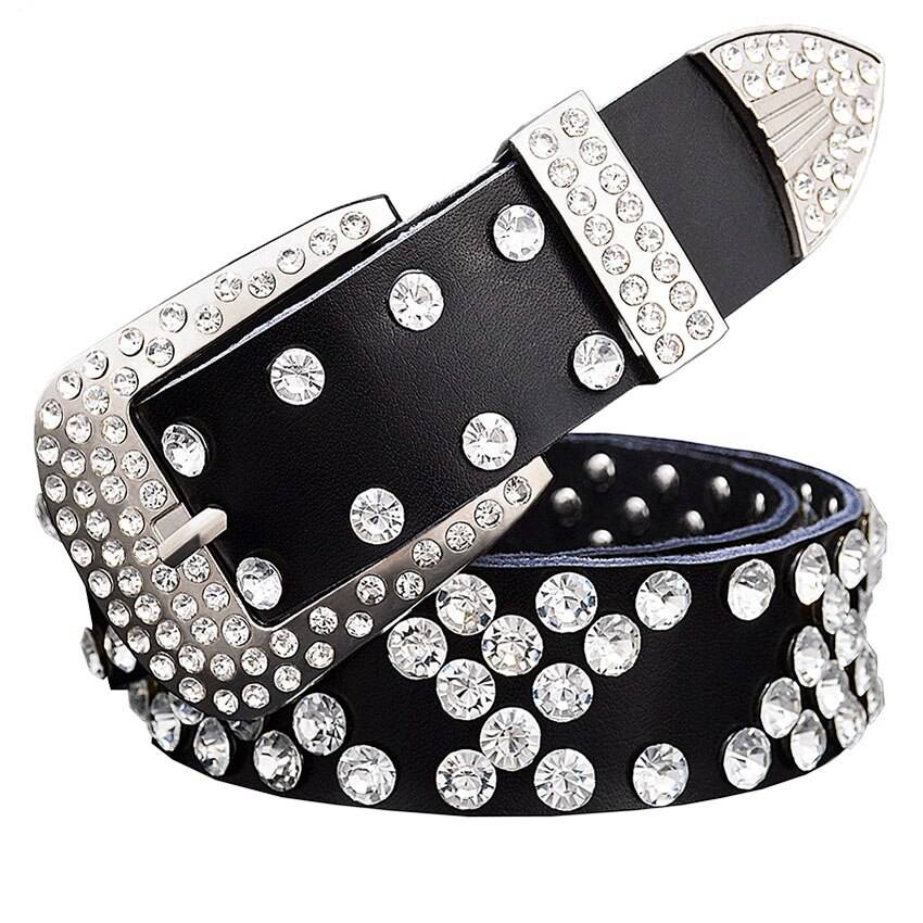 Fashion Rhinestone Genuine Leather Belts Belts For Women
