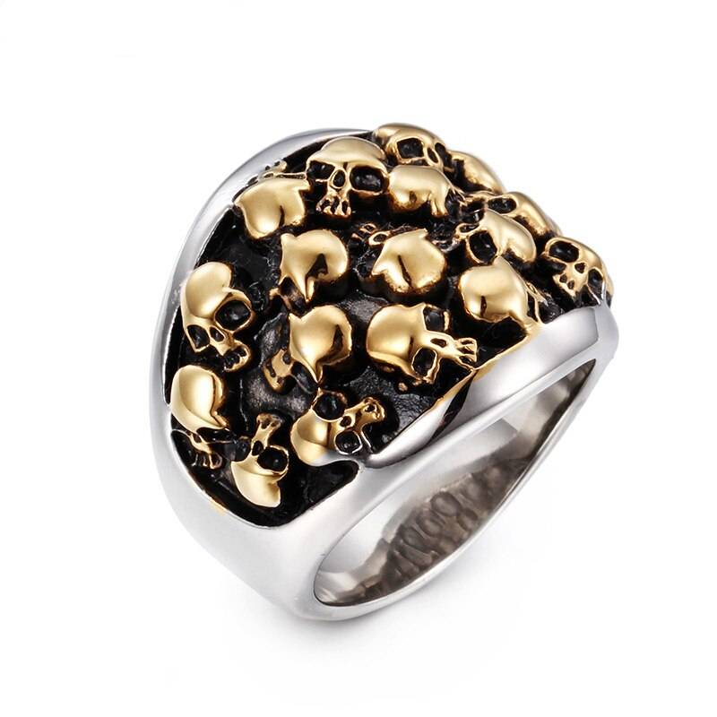 Hot Selling Punk Rock Never Fade Gold Color Solid Stainless Steel Skull Rings For Men Gothic Variety Skeleton Biker Jewelry Anel Mens Rings